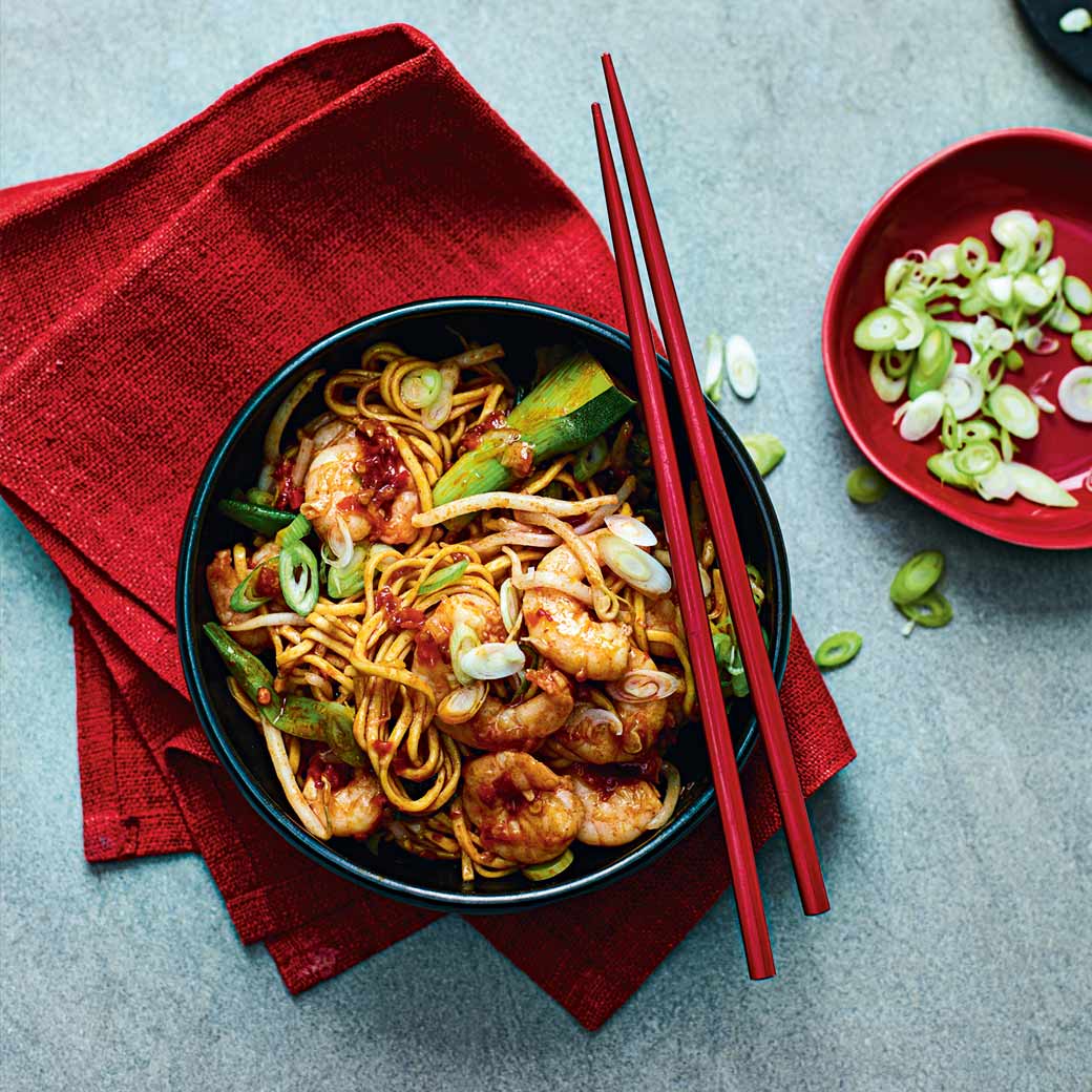 Chilli bean king prawn noodles