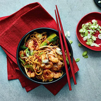 Chilli bean king prawn noodles