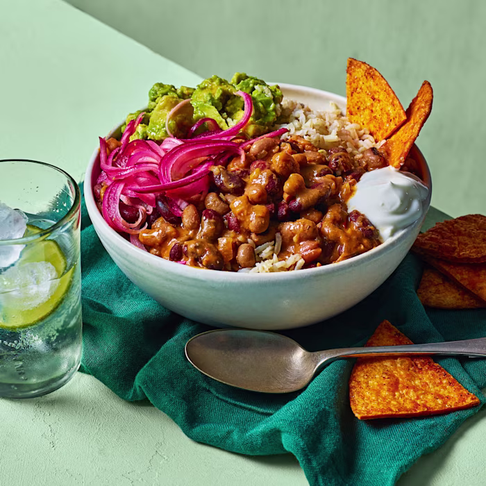 Chipotle Braised Beans with Lime Guacamole