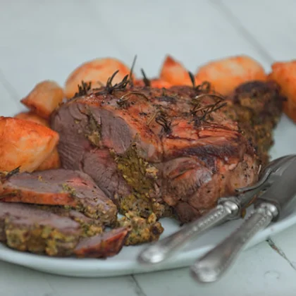 Roast Leg of Welsh Lamb with Pea and Mint Stuffing