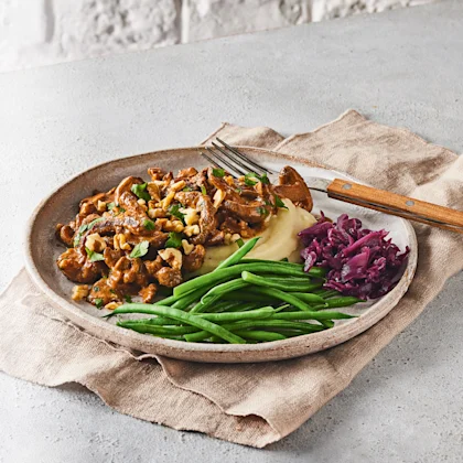 Beef, Mushroom and Walnut Stroganoff