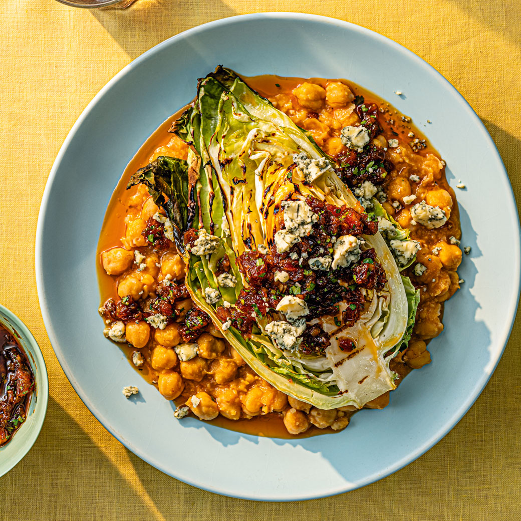 Charred Cabbage with Hot-sauce Chickpeas and Date Relish  