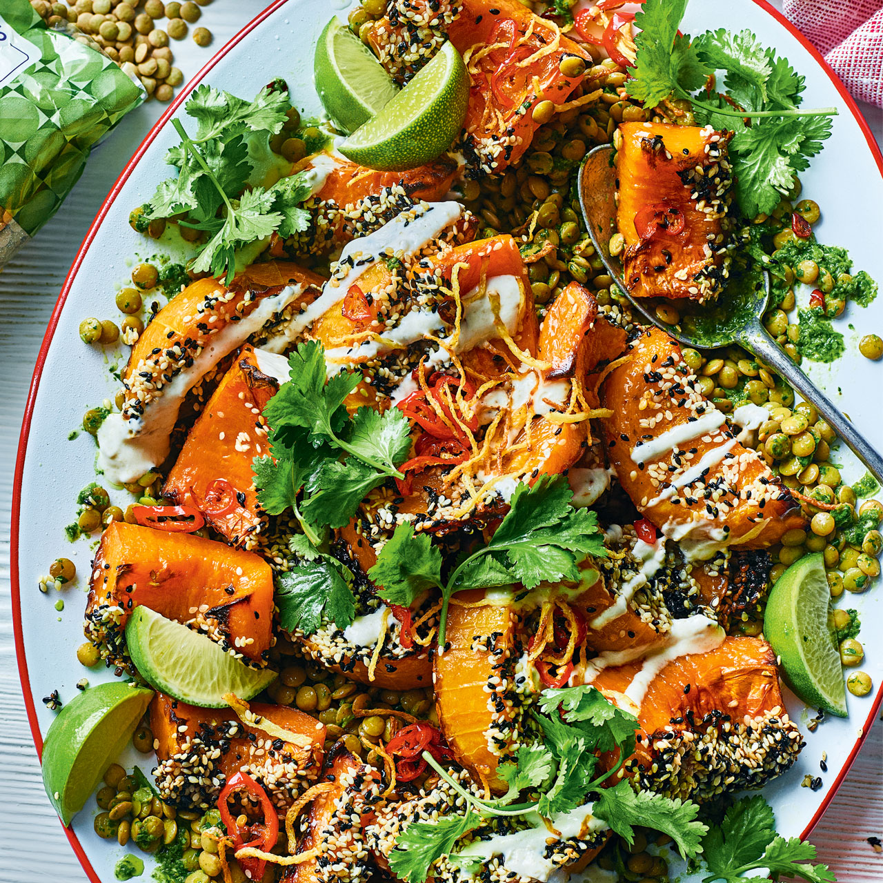 Sesame-crusted Squash with Zesty Lentils