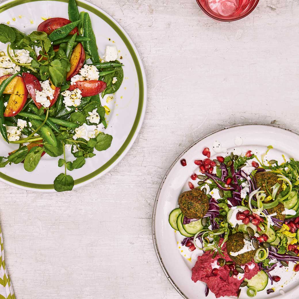 Broad Bean Falafel And Beetroot Houmous Salad