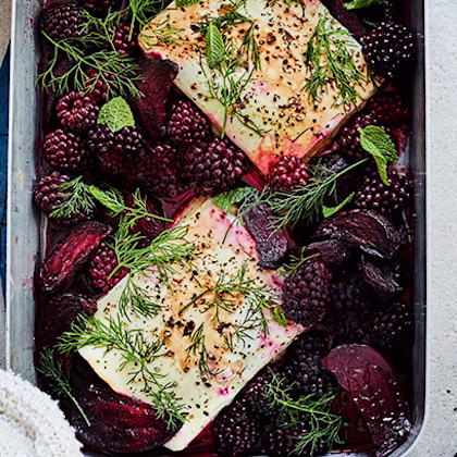 Baked Feta with Beetroot, Blackberries and Honey