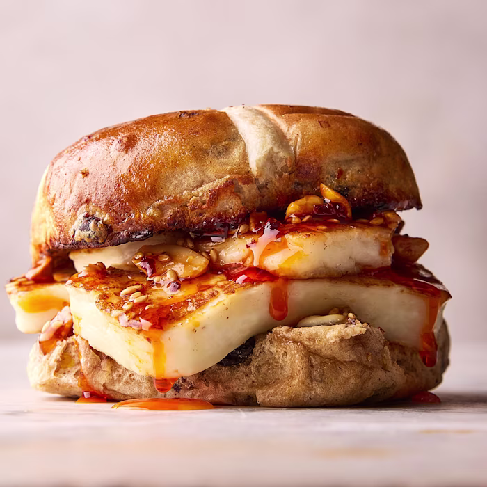 Halloumi and Chilli Oil Hot Cross Bun