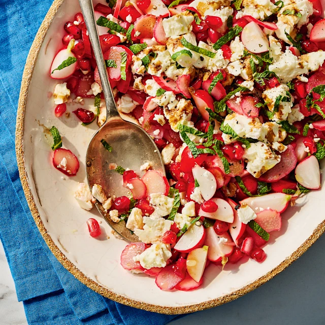 Rhubarb, Radish, Pomegranate and Feta Salad