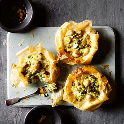 Individual Leek, Potato and Gruyere Filo Pies