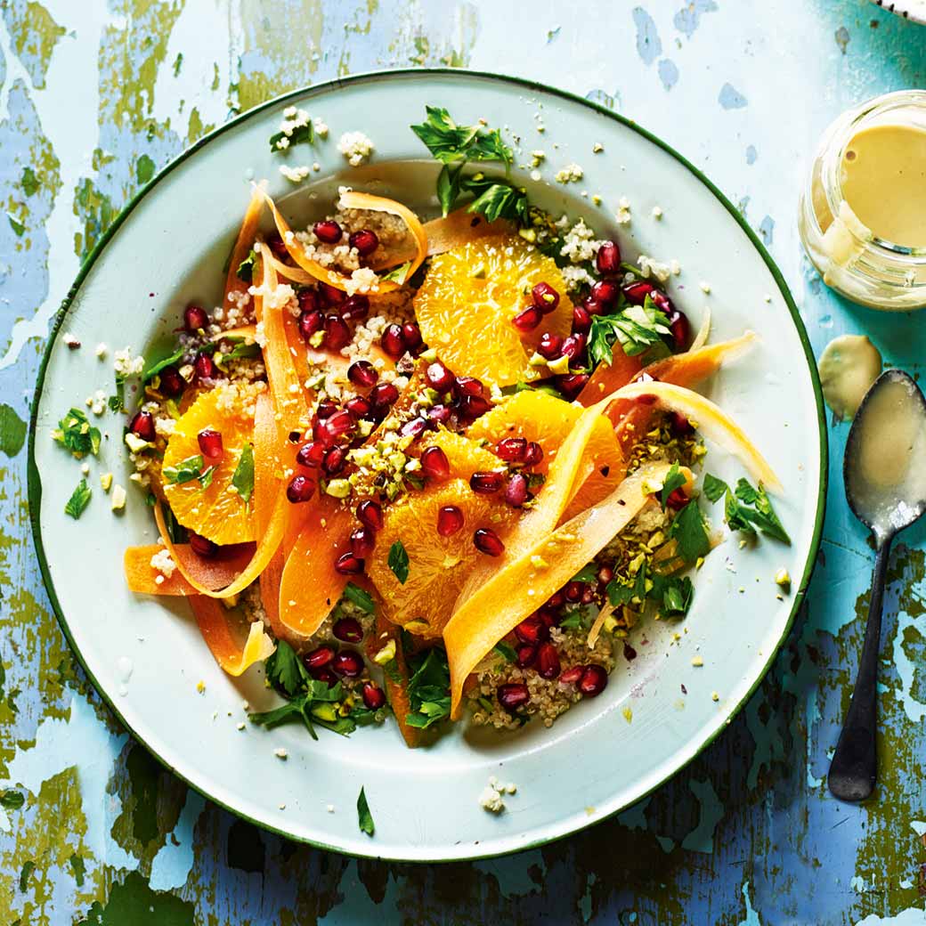 Pomegranate, orange & tahini quinoa salad