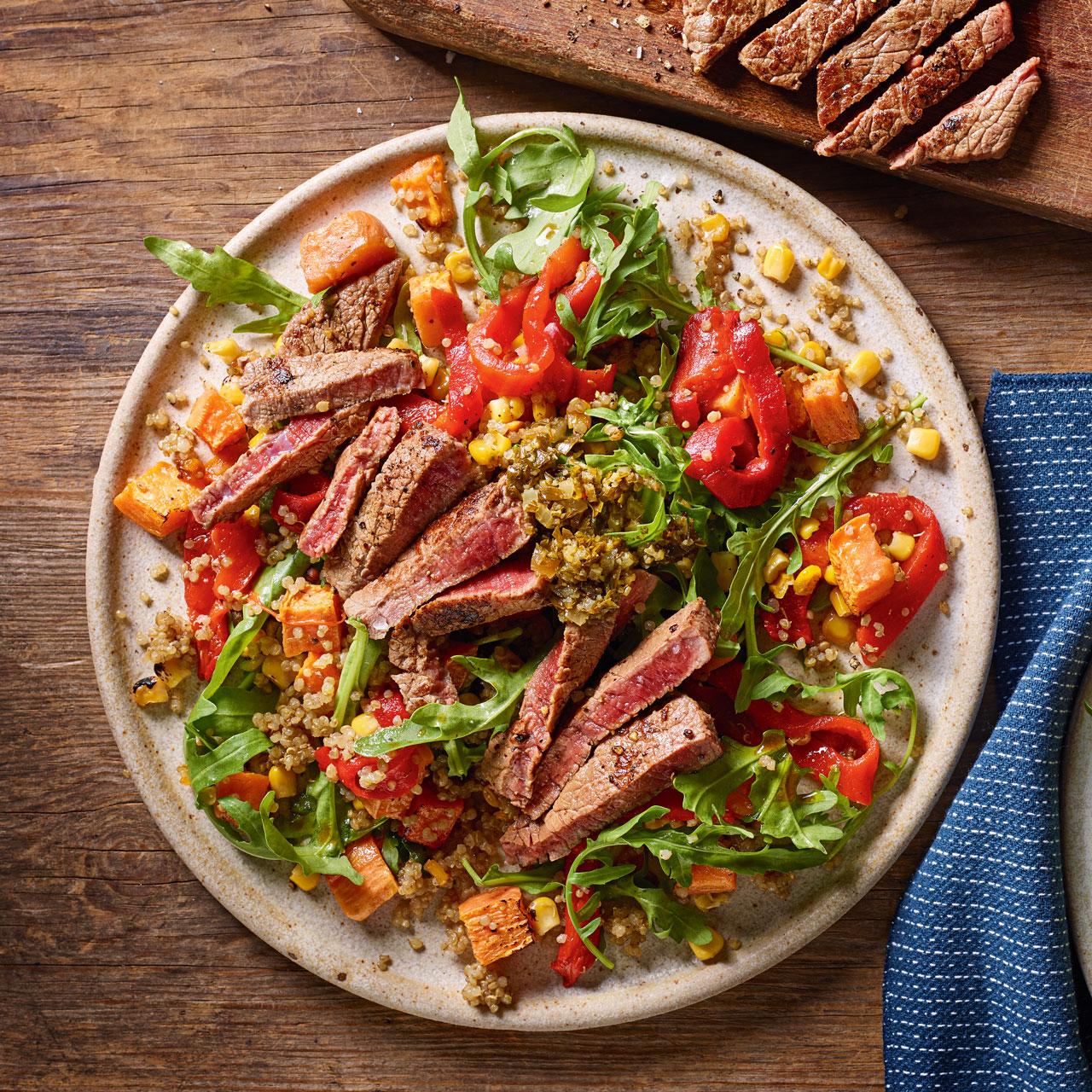 Chimichurri Steak with Sweet Potato, Corn and Quinoa  