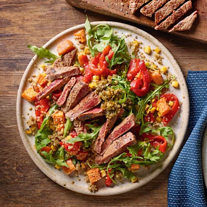 Chimichurri Steak with Sweet Potato, Corn and Quinoa