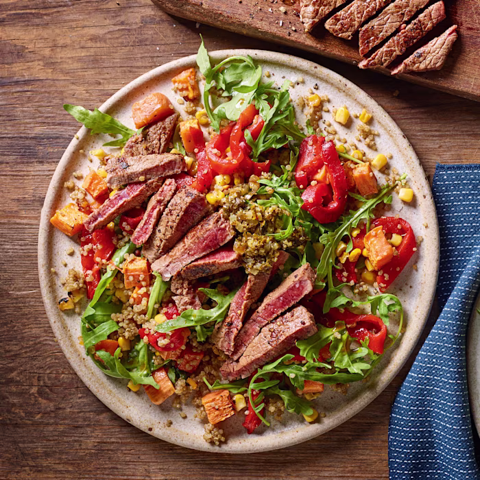 Chimichurri Steak with Sweet Potato, Corn and Quinoa