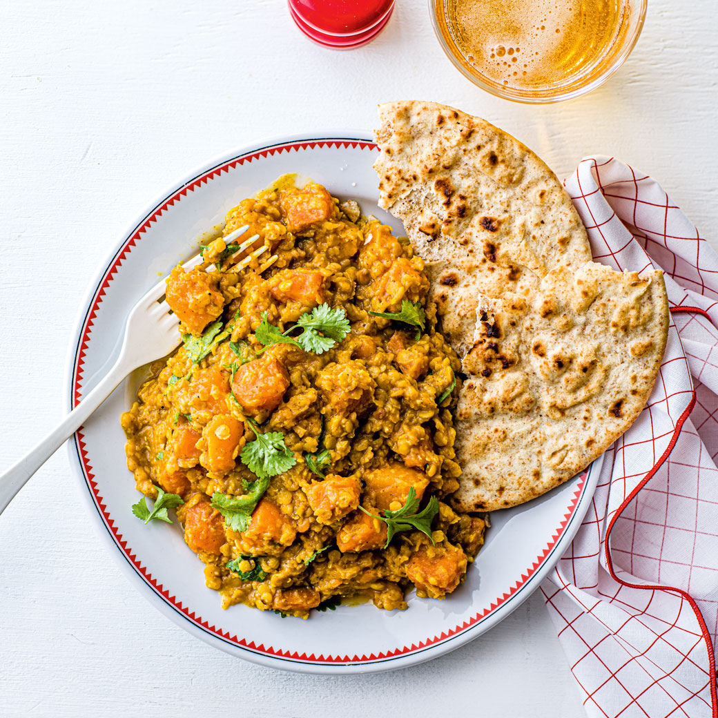 Baked Dal with Squash and Sweet Potato