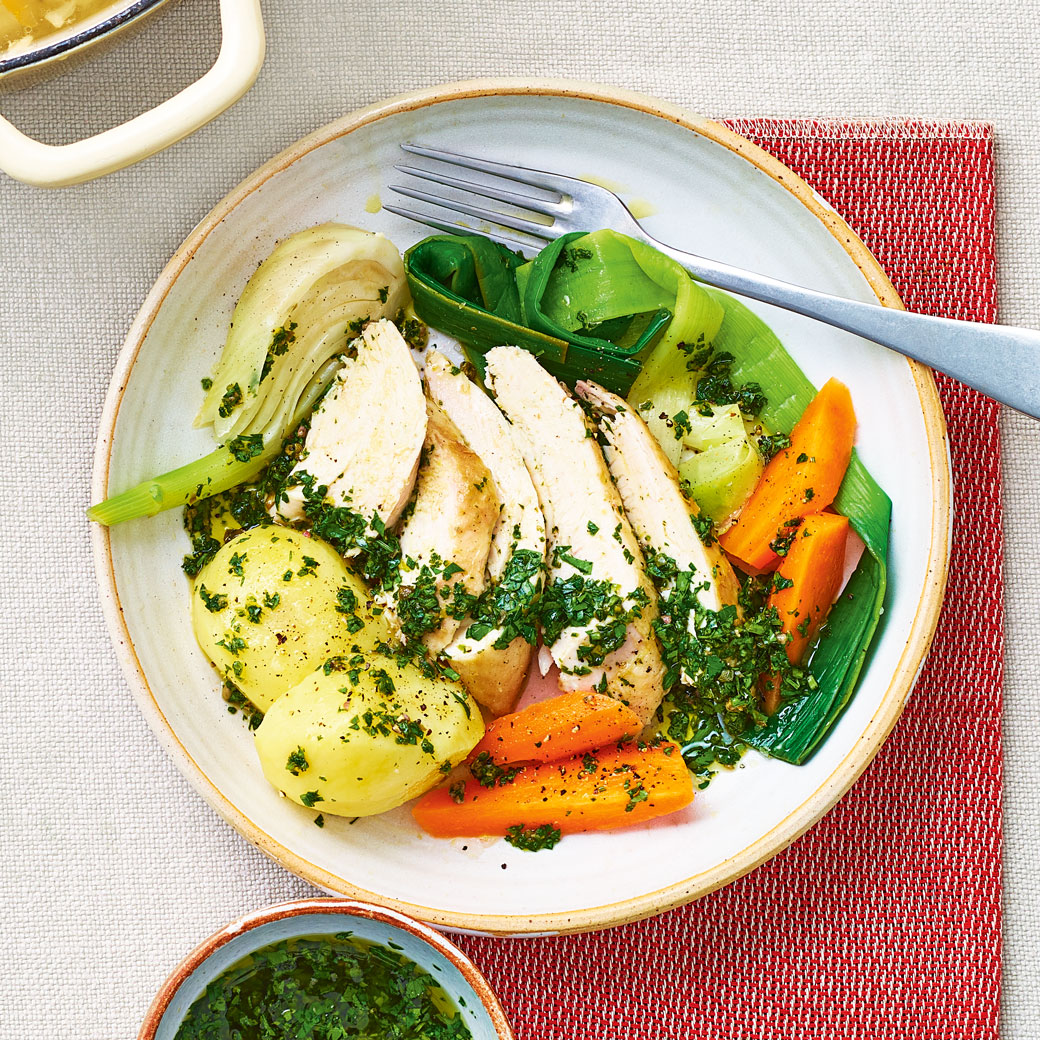 Poached Chicken and Veg with Salsa Verde