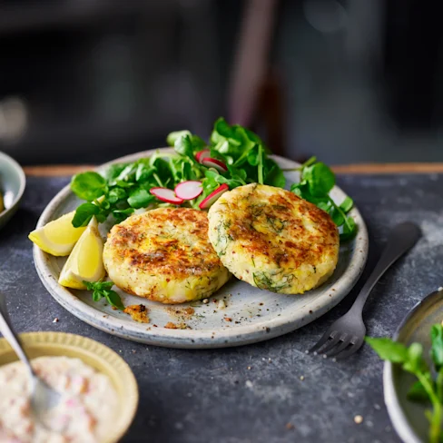 Warm Haddock Fish Cakes with Watercress Salad