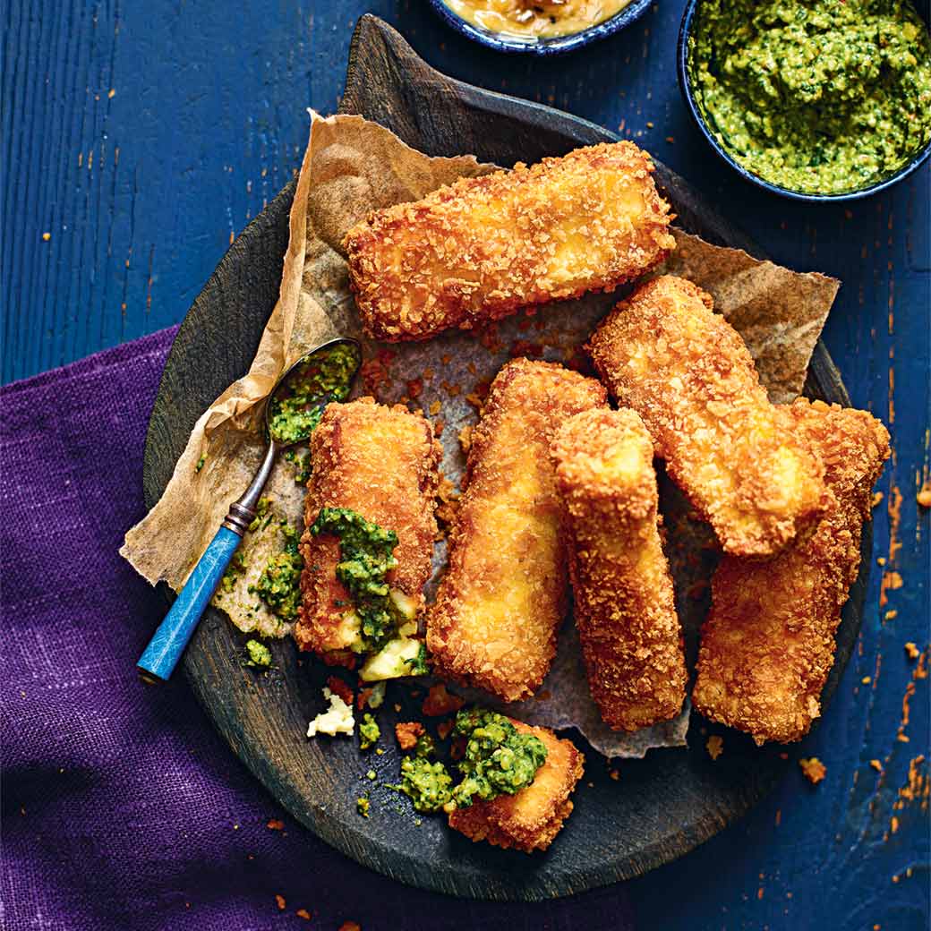 Crispy Paneer with Mango Chutney Mayo and Cashew Chutney
