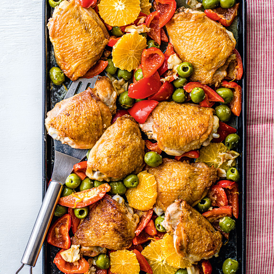 Roast Chicken with Olives, Oranges and Peppers