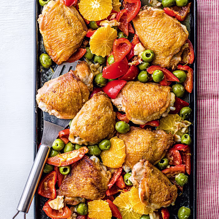 Roast Chicken with Olives, Oranges and Peppers