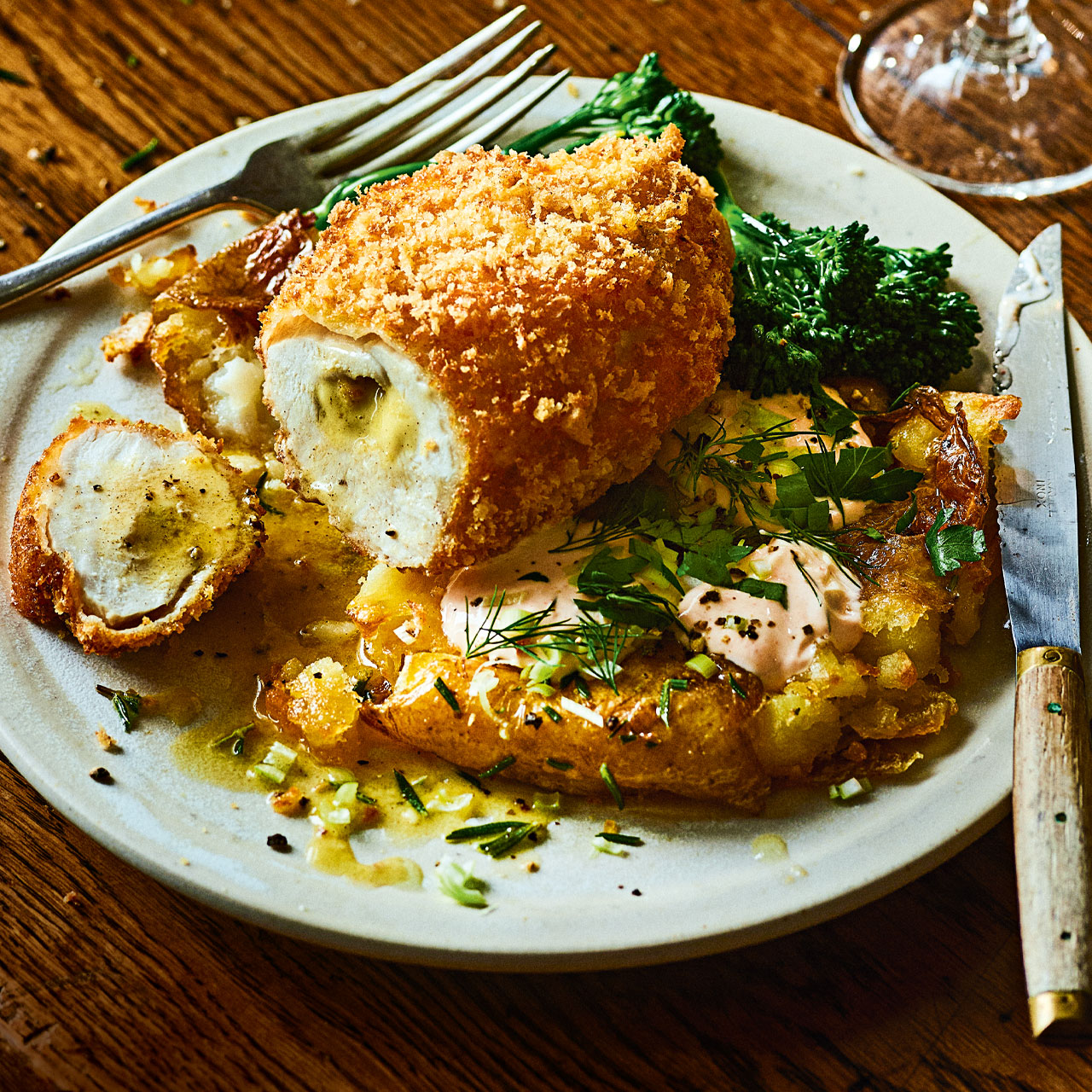 Truffle Chicken Kyiv with Crispy Smashed Potatoes