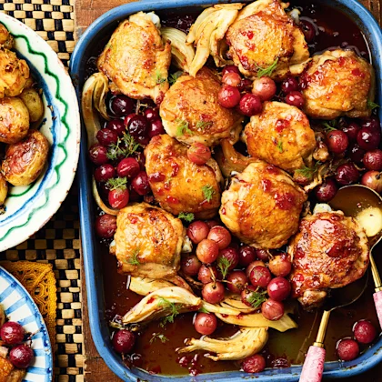 Roast Chicken, Fennel and Grape Traybake with Chilli Jam