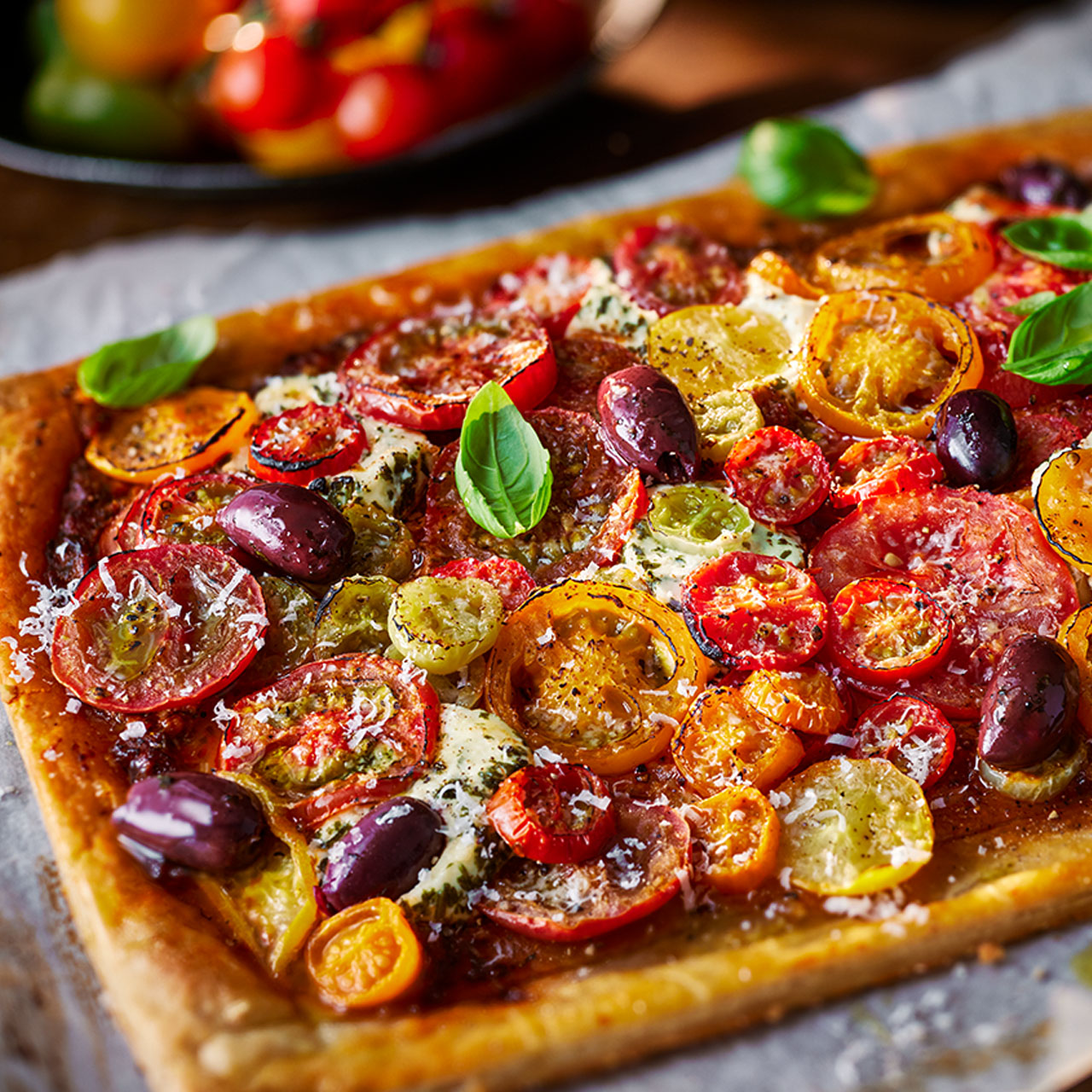 Tom Kerridge's Isle of Wight Tomato, Pesto and Olive Tart 