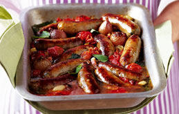 Easy Sausage Braise with Cherry Tomatoes and Basil