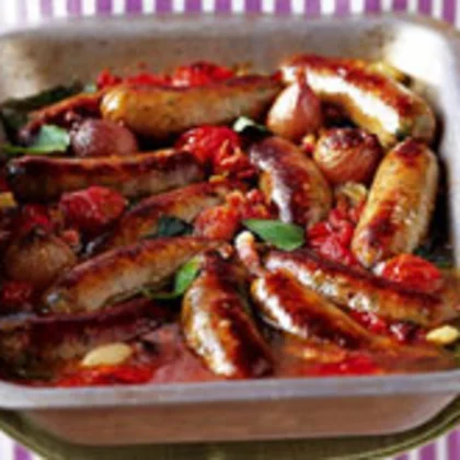 Easy Sausage Braise with Cherry Tomatoes and Basil