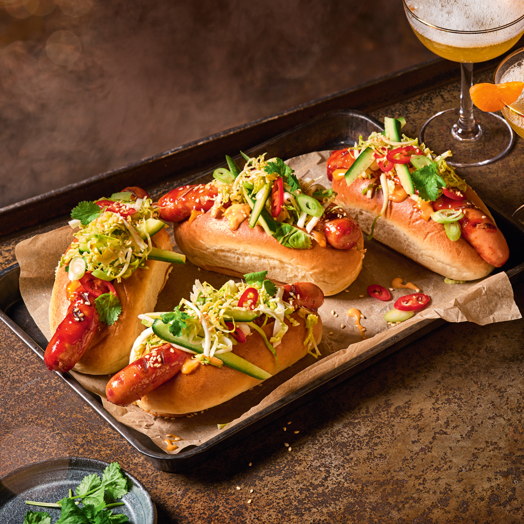 Gochujang Hotdogs with Pickled Veg 
