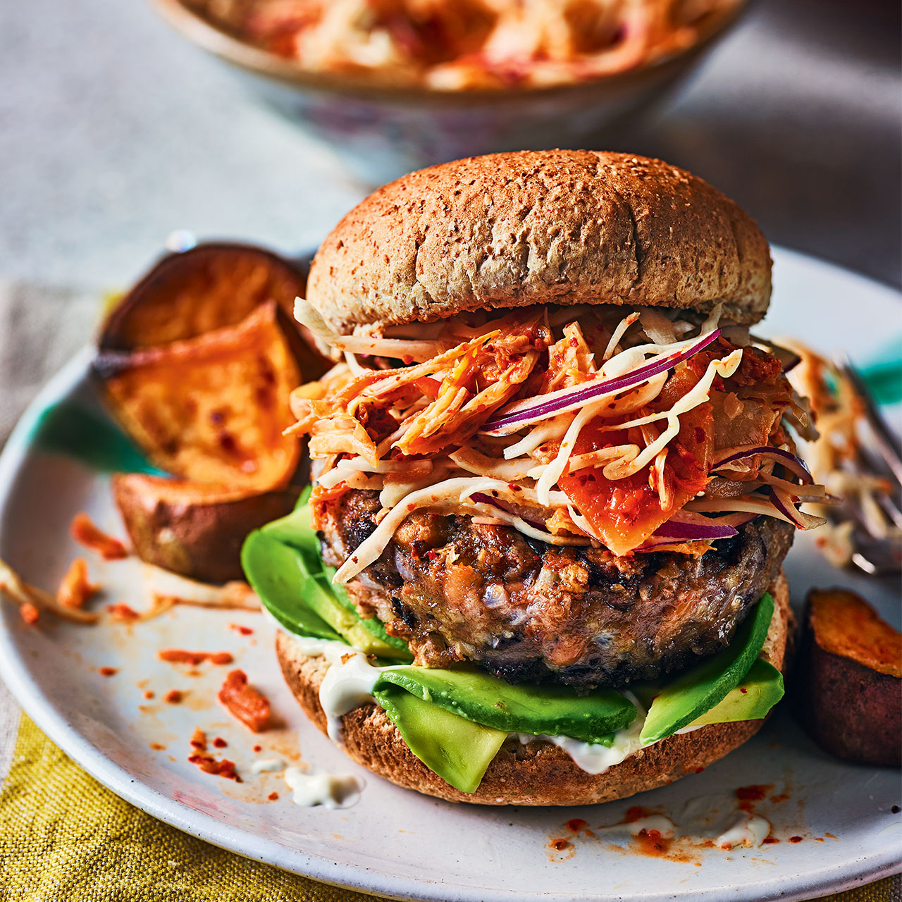 Bean Burgers with Kimchi Slaw 