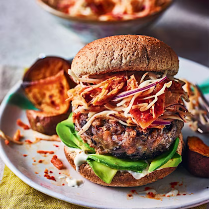 Bean Burgers with Kimchi Slaw