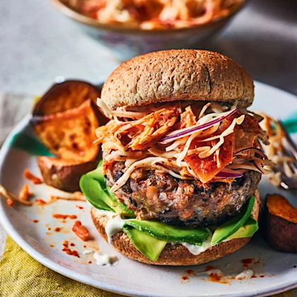 Bean Burgers with Kimchi Slaw