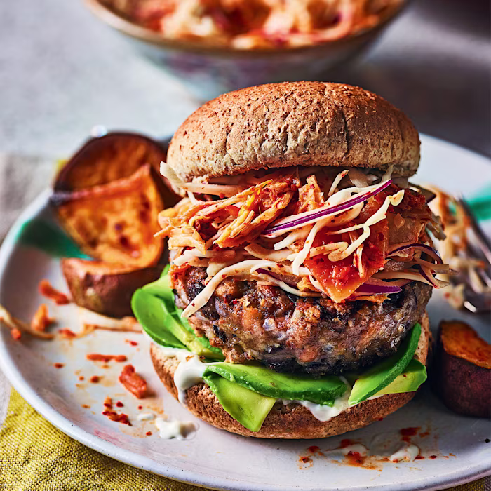 Bean Burgers with Kimchi Slaw