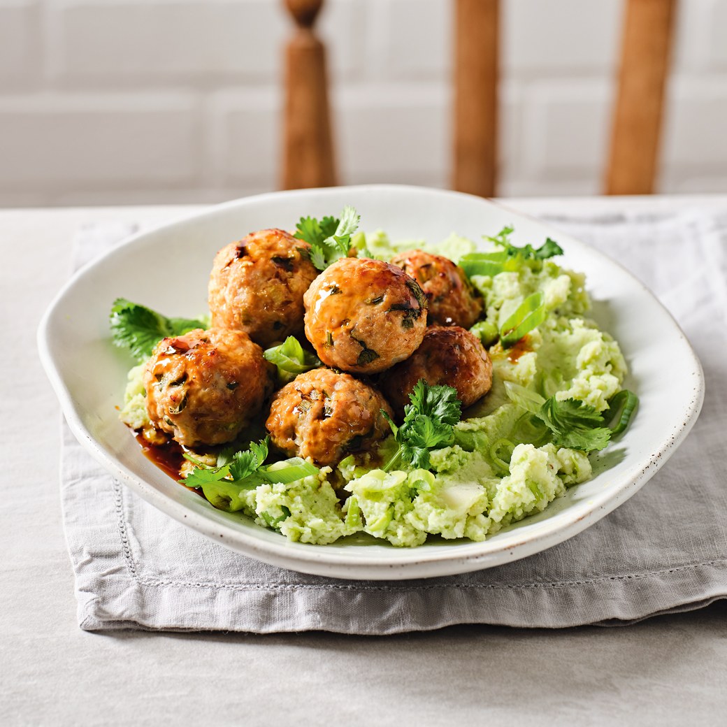 Miso Meatballs with Wasabi Mash