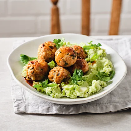 Miso Meatballs with Wasabi Mash