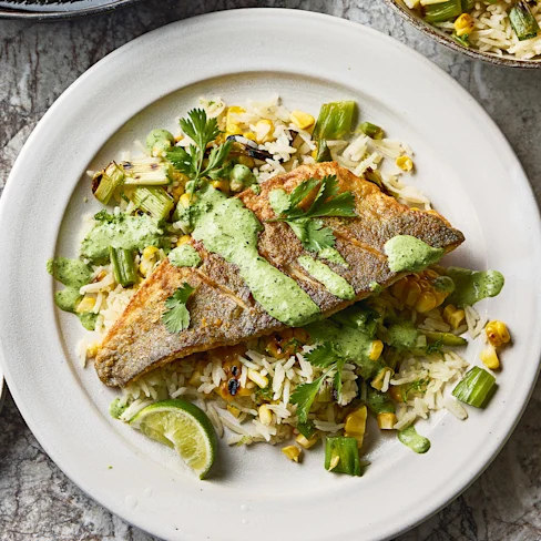 Crispy Sea Bass with Green Sauce