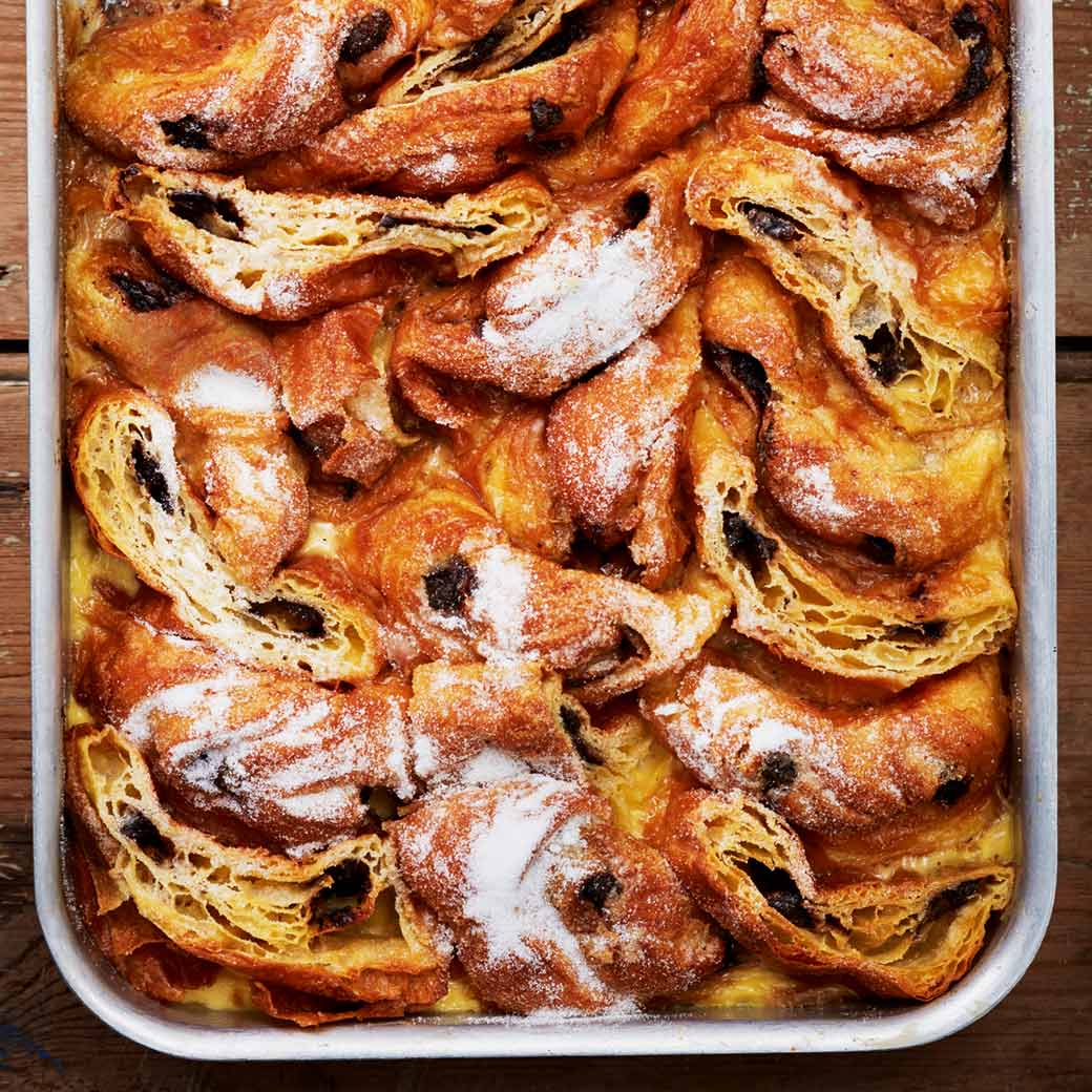 Pain au chocolat bread and butter pudding