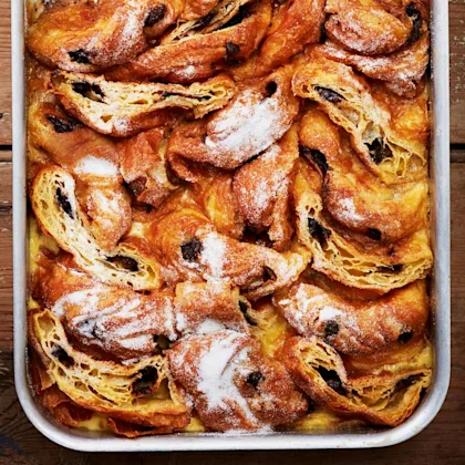 Pain au chocolat bread and butter pudding