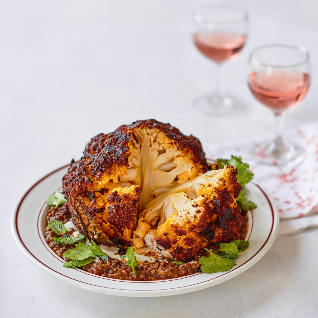 Baked cauliflower and black daal