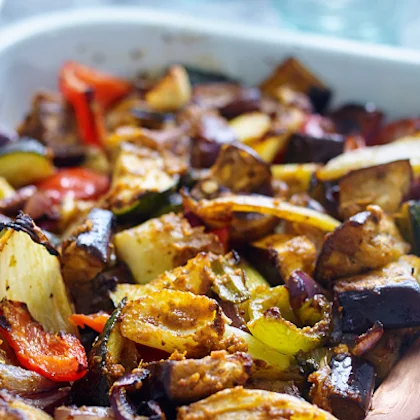 Mediterranean Roasted Vegetables with Tomato Pesto