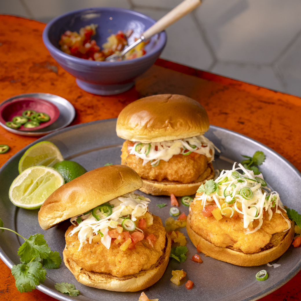 Prawn Burgers with Pineapple and Scotch Bonnet Salsa