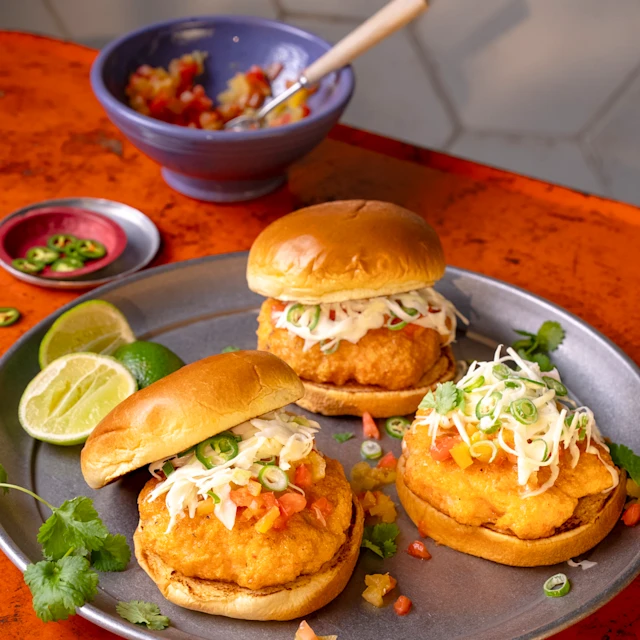 Prawn Burgers with Pineapple and Scotch Bonnet Salsa