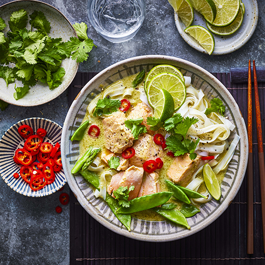 Tom Kerridge’s Asian-Inspired Salmon and Green Curry Noodle Bowl