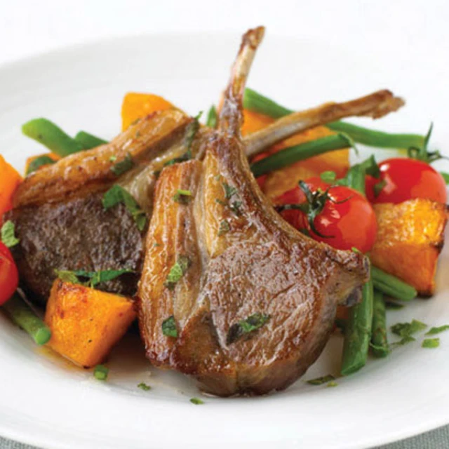 Lamb Cutlets with Butternut Squash, Beans, and Mint