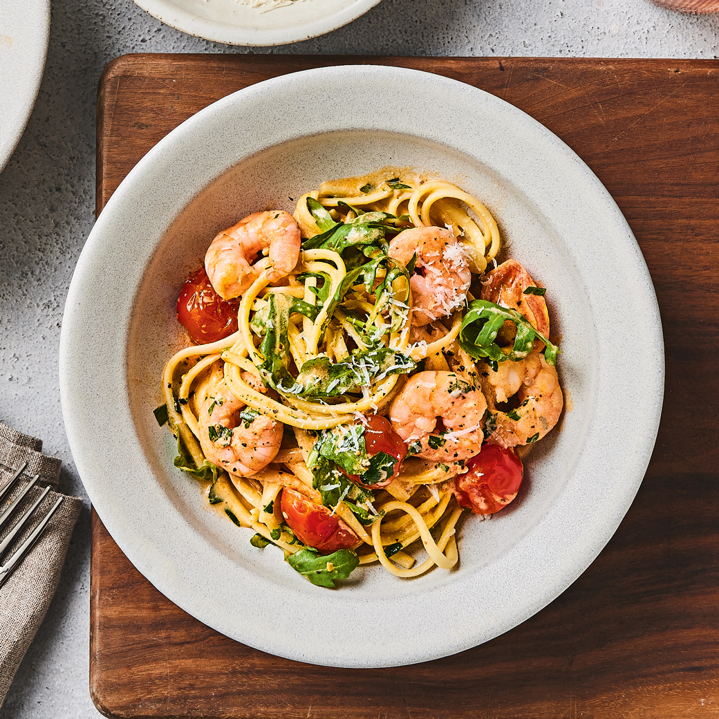 Prawn Linguine with Red Pesto