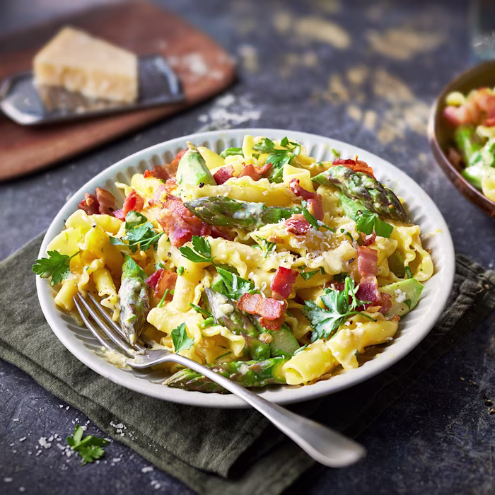 Tom Kerridge’s Creamy Asparagus and Bacon Pasta