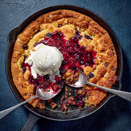 Baked Black Forest Cookie Dough with Spiked Cherry Compote