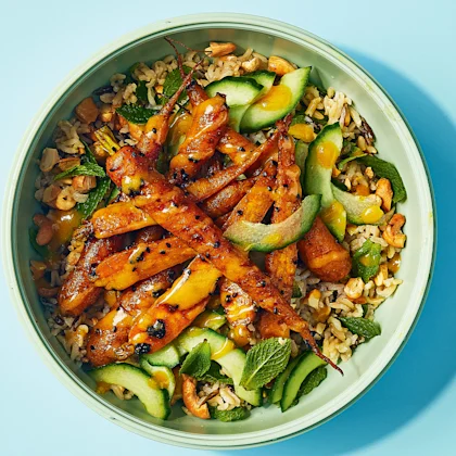 Curried Carrot and Grain Salad with Lime Pickle Dressing