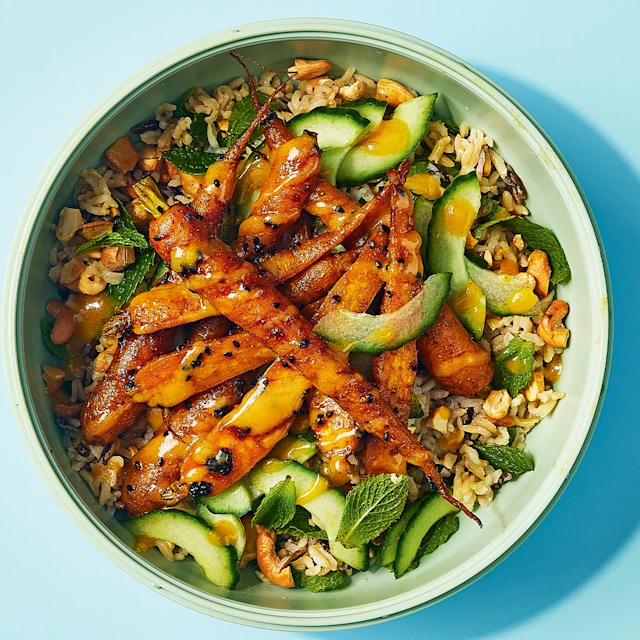 Curried Carrot and Grain Salad with Lime Pickle Dressing