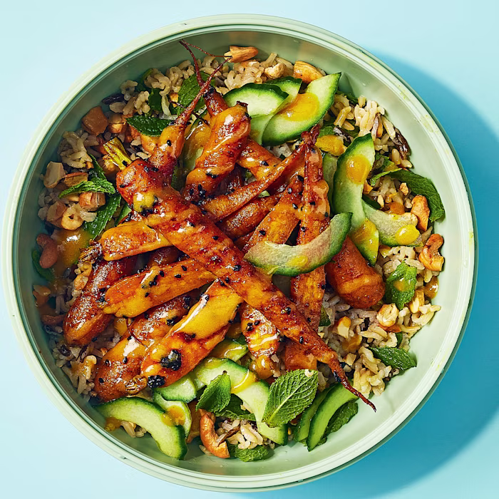 Curried Carrot and Grain Salad with Lime Pickle Dressing