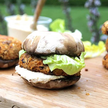 Lentil & Sweet Potato Burgers with a Portobello ‘Bun’
